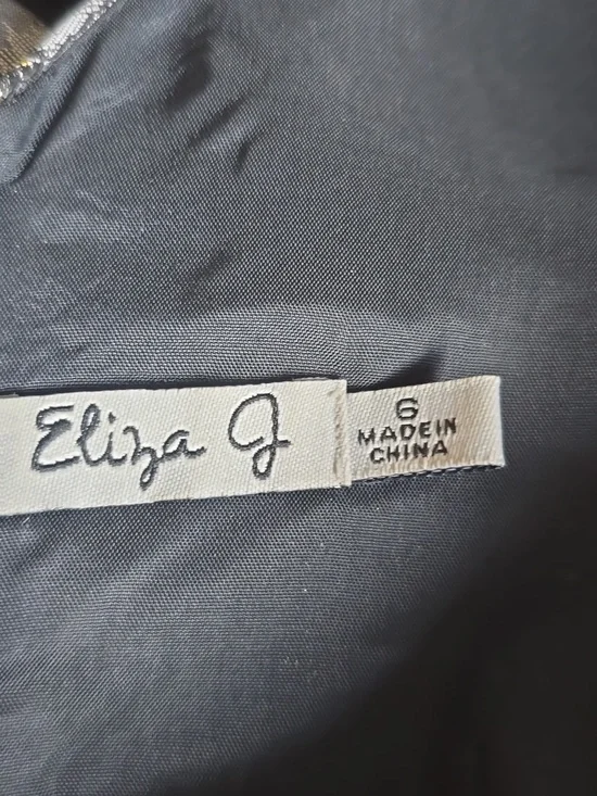 Eliza J Metallic Fit & Flare Dress Black Gold Shimmer Cocktail Party Size Small - Picture 8 of 12